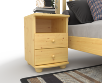 Claudia Kiefer Nachttisch 2-Schubladen aus 100% Bio Kiefer mit Regal
