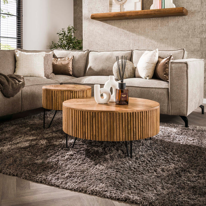 Couchtisch Rund – Massiv Mango Sand – 80 × 80 × 38 cm