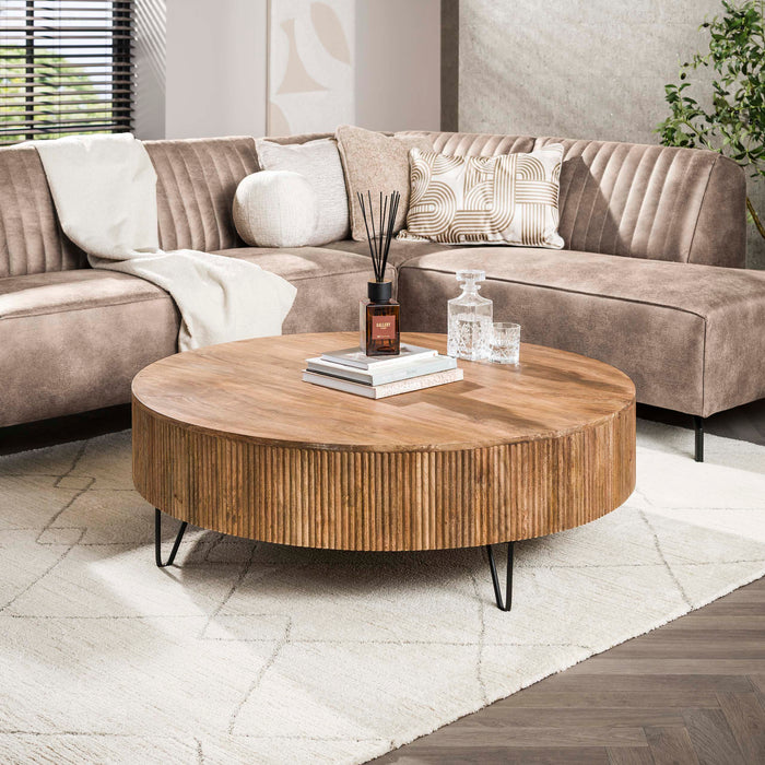 Couchtisch – Massiv Mango Sand – 120 × 120 × 38 cm