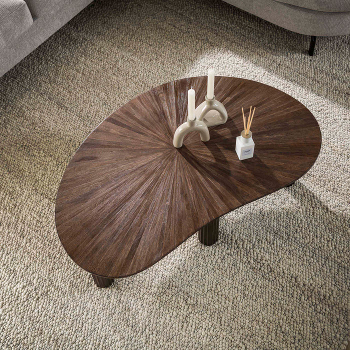 Couchtisch Nierenförmig – Massiv teak espresso – 110 × 68 × 36 cm