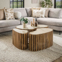 Couchtisch Nierenförmig – Massiv Mango Sand – 90 × 52 × 40 cm
