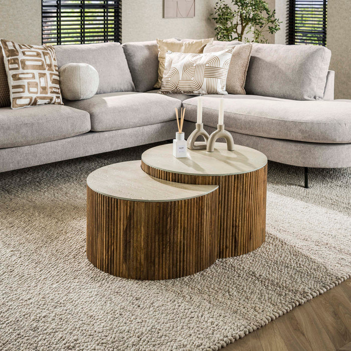 Couchtisch Rund – Massiv Mango Sand – 60 × 60 × 40 cm