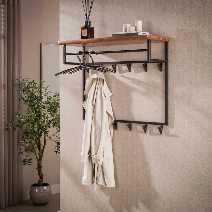 Garderobe 12 Haken 2 Haken – Massiv Akazie Braun – 100 × 33 × 80 cm