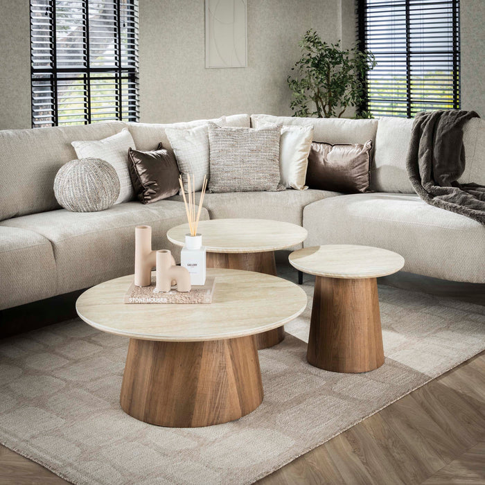 Couchtisch Rund Keramik travertin – 80 × 80 × 35 cm