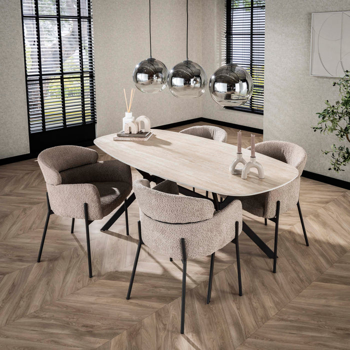 Esstisch Dänisch oval Keramik travertin – 180 × 90 × 76 cm