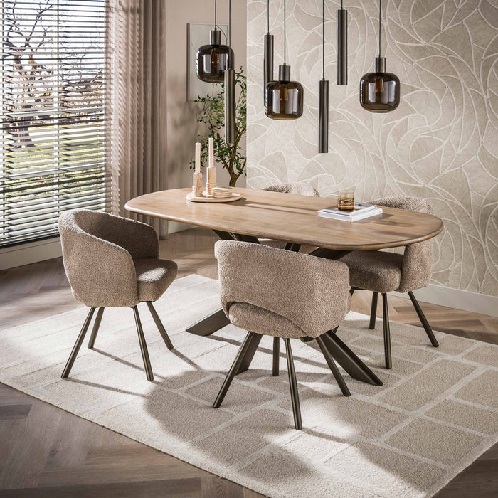 Esstisch Oval – Massiv Mango Sand – 180 × 95 × 76 cm