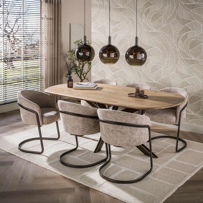 Esstisch Oval – Massiv Mango Sand – 215 × 105 × 76 cm