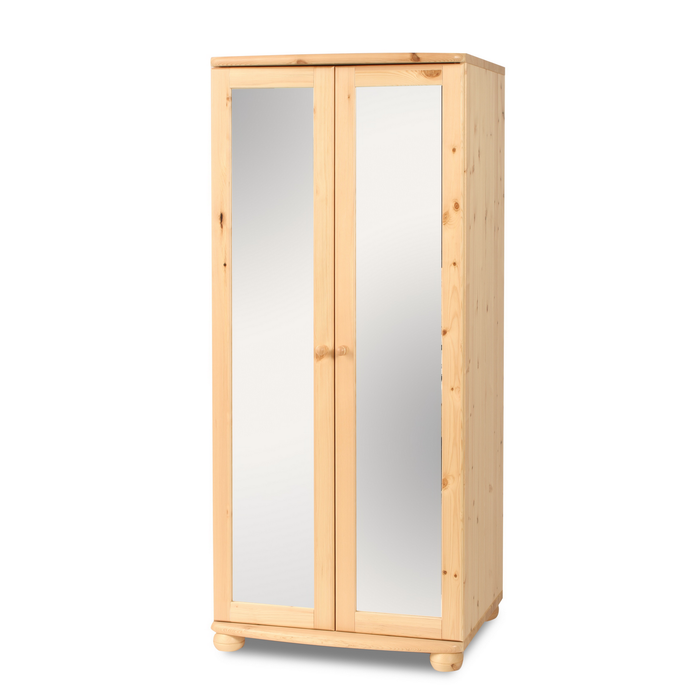 Claudia Kleiderschrank aus Massivholz | 2-türiger Spiegelschrank aus 100% Bio Kiefer