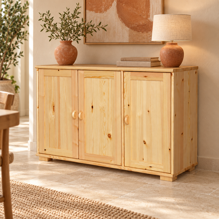 Vanessa Kommode Bio Massivholz | 3-Türig | Hochwertige Anrichte aus 100% Bio Holz