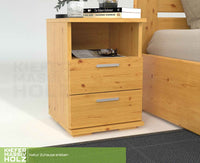 Nobis Nachttisch Kiefer massiv | 2-Schubladen Nachtschrank mit Regal | 100% Bio Kiefer