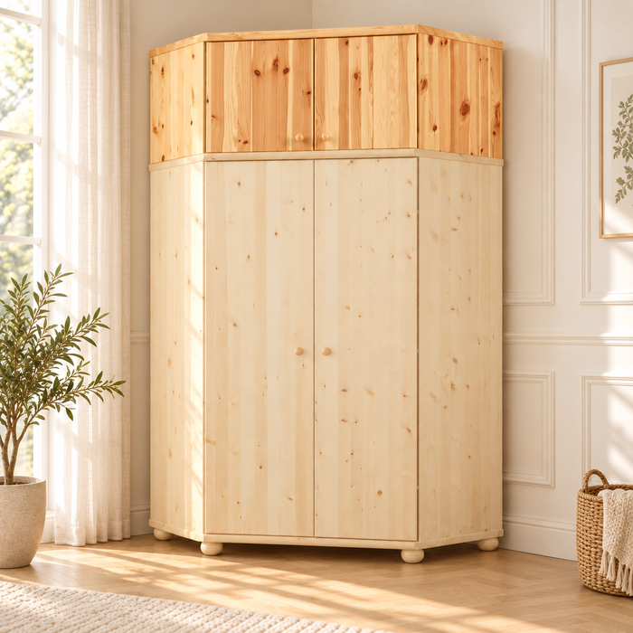Claudia Eckschrank aus Bio Kieferholz – Massiver Kleiderschrank Aufsatz aus 100% Holz