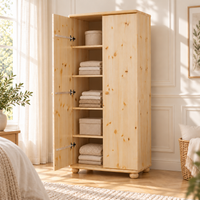 Claudia Kleiderschrank Bio Kiefer 2-türig | 45cm / 62cm Tiefe | 100% Massivholz mit Regalfächern