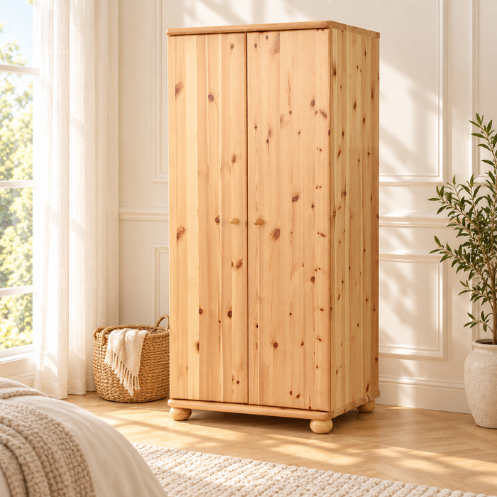 Claudia Kleiderschrank Bio Kiefer | Garderobenschrank 45 cm / 62 cm Tiefe aus 100% massivem Holz