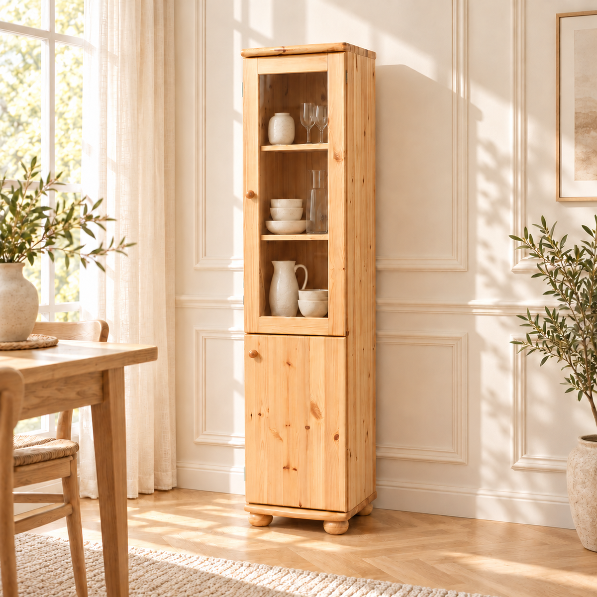 Claudia Buffetschrank Massivholz Vitrine V.2 aus 100% Bio Kiefer | 2-Türig, elegant und nachhaltig