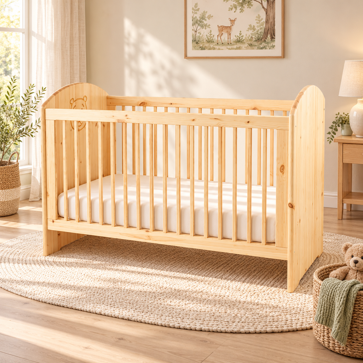 Bio Babybett 70x140cm aus Naturholz | Gitterbett aus massivem Holz | 100% Bio-Bett