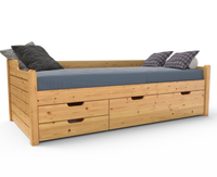 Einzelbett 90x200cm Bio-Kiefer Massivholz mit 3 Schubladen als Gästebett