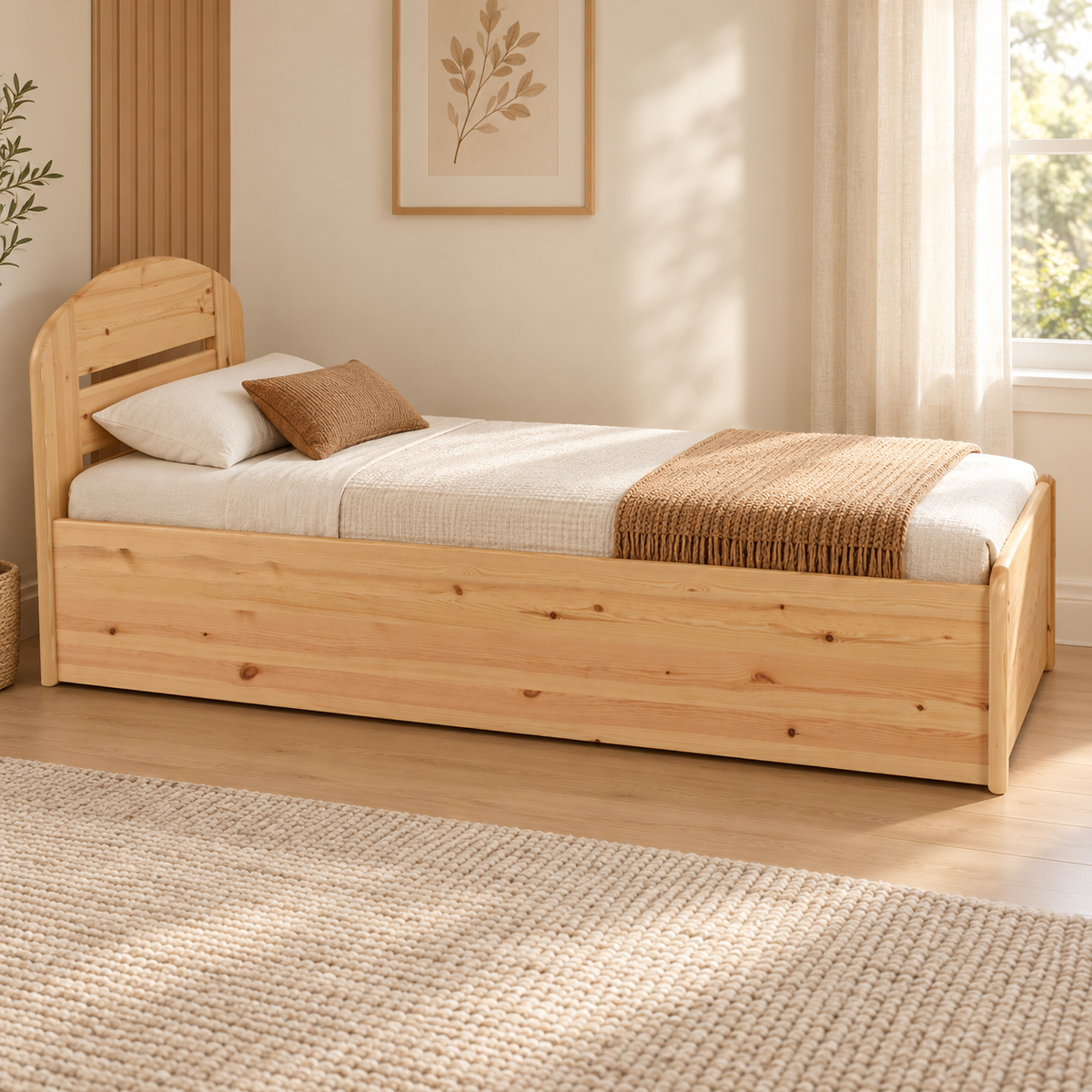 Anika Einzelbett 90x200 Kieferbett mit Bettkasten | Massivholz Einzelbett | 100% Bio-Bett inkl. Lattenrost
