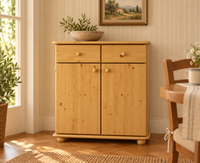 Anika Kommode Bio Kiefer Massivholz | Sideboard mit 2 Schubladen, 2 Türen und 2 Regalfächern