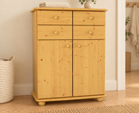 Anika Kommode Sideboard aus 100% Bio Kiefer Massivholz | 2-Türig | 4 Schubladen Anrichte