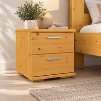 Nobis Kiefer Massivholz Nachttisch | 2-Schubladen Nachtschrank aus 100% Bio Kiefer