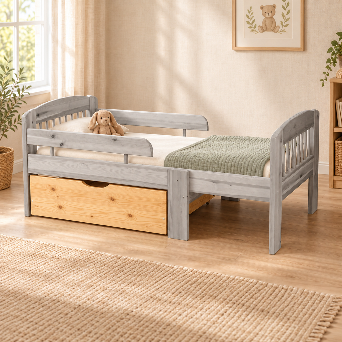 Leo Bettkasten aus massivem Kiefer für mitwachsendes Babybett 105-150-190cm | Bio-Bett aus Kiefernholz