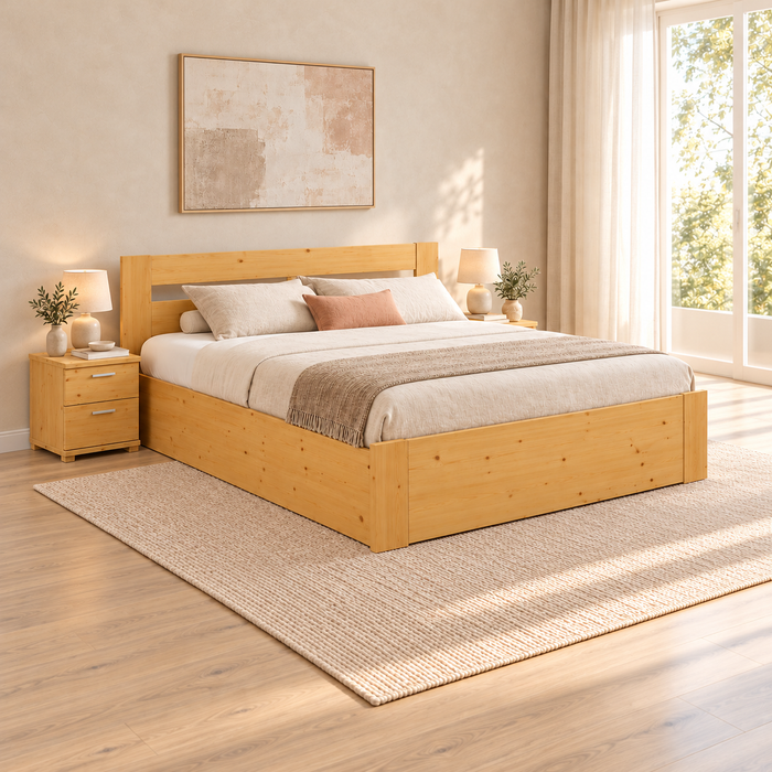 Nobis Kieferbett mit Bettkasten aus Massivholz | 100% Bio-Bett inkl. Lattenrost