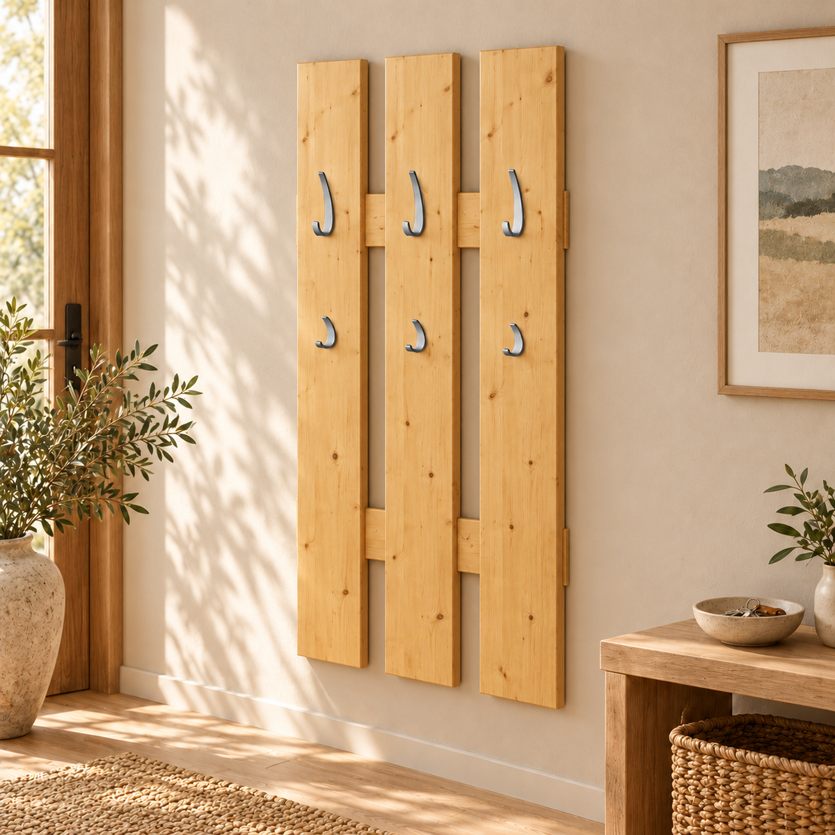 Wandgarderobe aus 100% Bio Kiefer – Natürlich, elegant & platzsparend für jeden Eingangsbereich