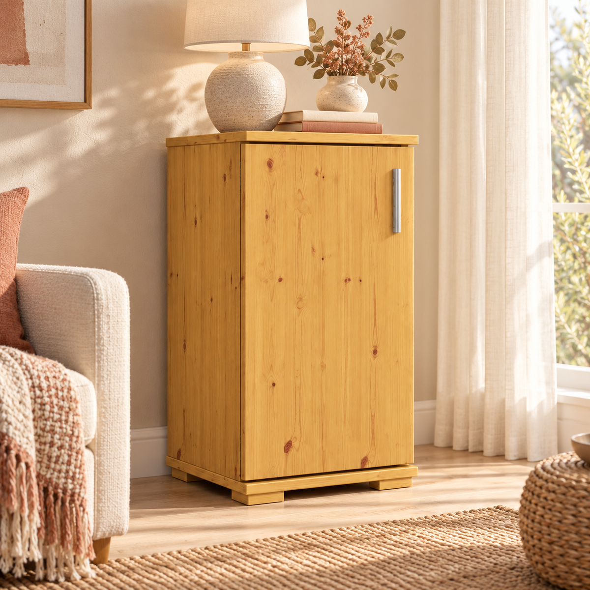 Nobis Kommode Bio Kiefer Massivholz | Sideboard Anrichte | 1-Türig | 74cm hoch
