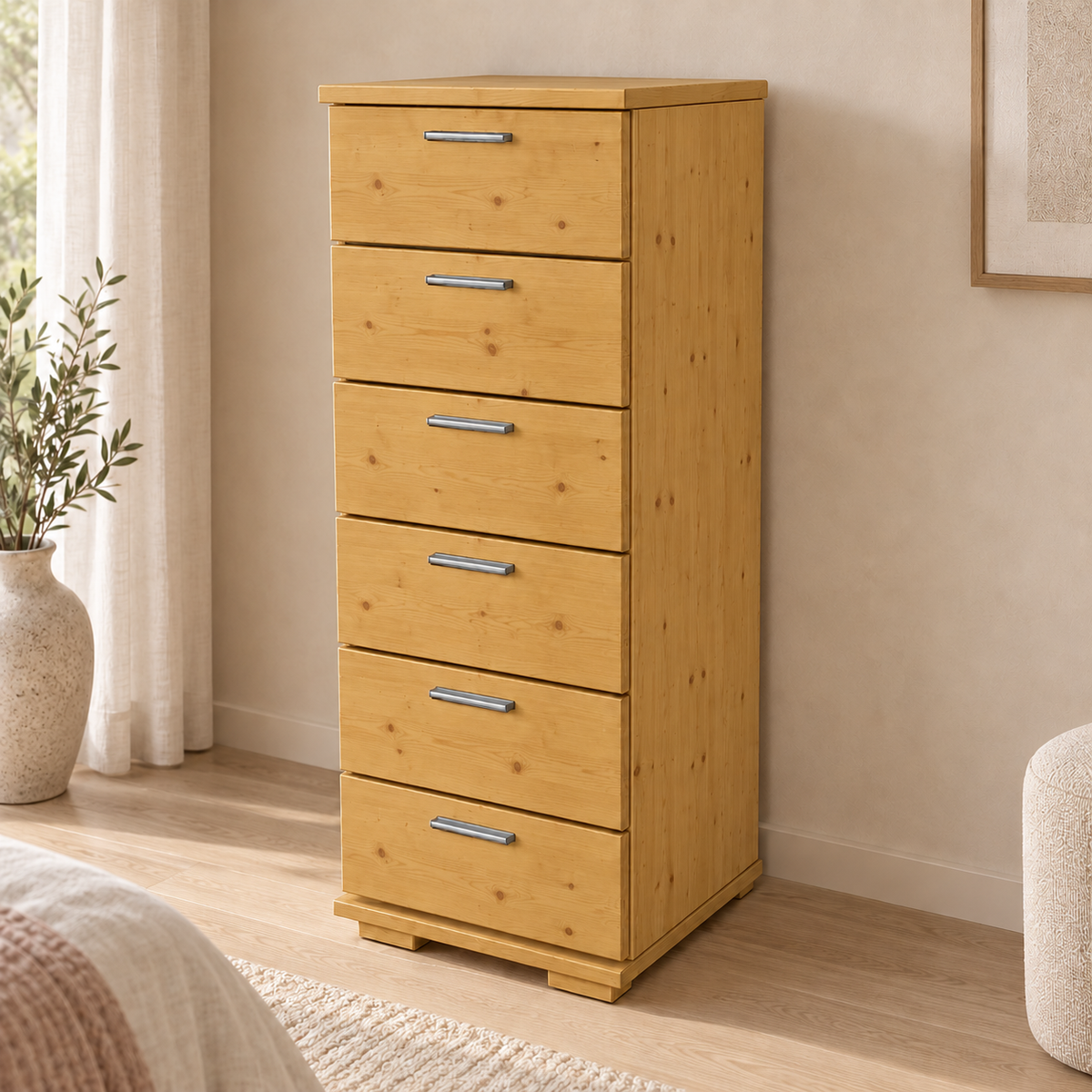 Nobis Schubladenkommode Sideboard aus 100% Bio Kiefer Massivholz | 6 Schubladen | 107 cm hoch