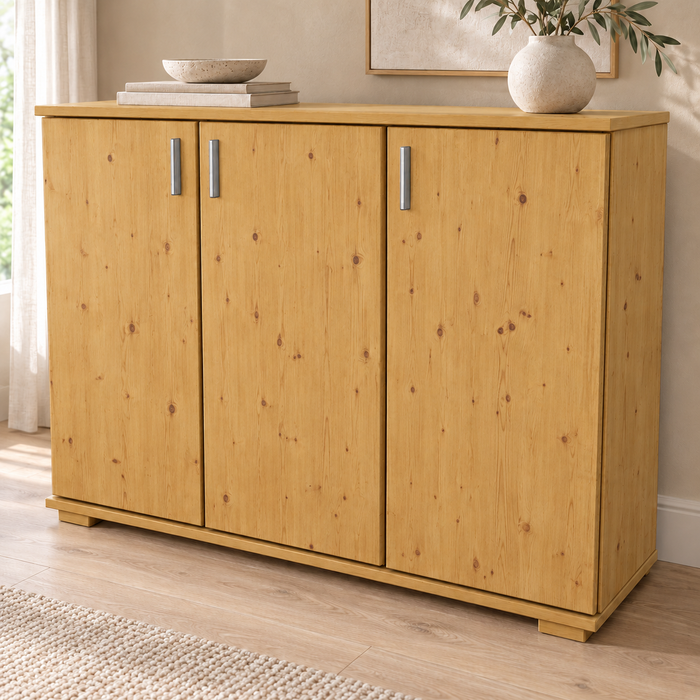 Nobis Kommode 120-er Bio Kiefer | Sideboard 3-türig aus 100% massivem Kiefernholz