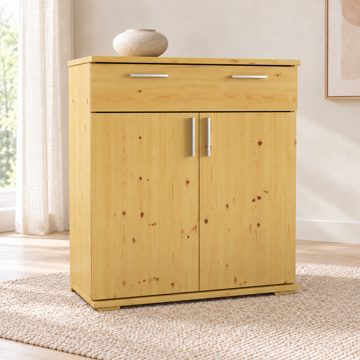 Nobis Kommode 100% Bio Kiefer | Sideboard mit 1-Schublade und 2-Türen | 90cm hoch