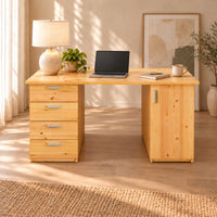 Nobis Bürotisch 100% Bio Kiefer | 1-Türig mit 4 Schubladen aus massivem Holz