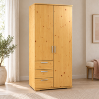 Nobis Kleiderschrank Bio Kiefer Massivholz | 2-türig mit Kleiderstange & 3 Schubladen