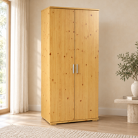 Nobis Kleiderschrank Bio Kiefer | 2-Türig mit Kleiderstange und Regalen aus 100% massivem Holz