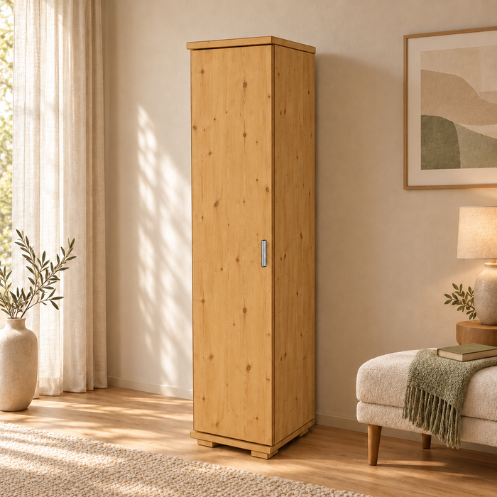 Nobis Kleiderschrank Bio Kiefer | 42 cm Tiefe 1-Türig mit Regalen aus 100% massivem Holz
