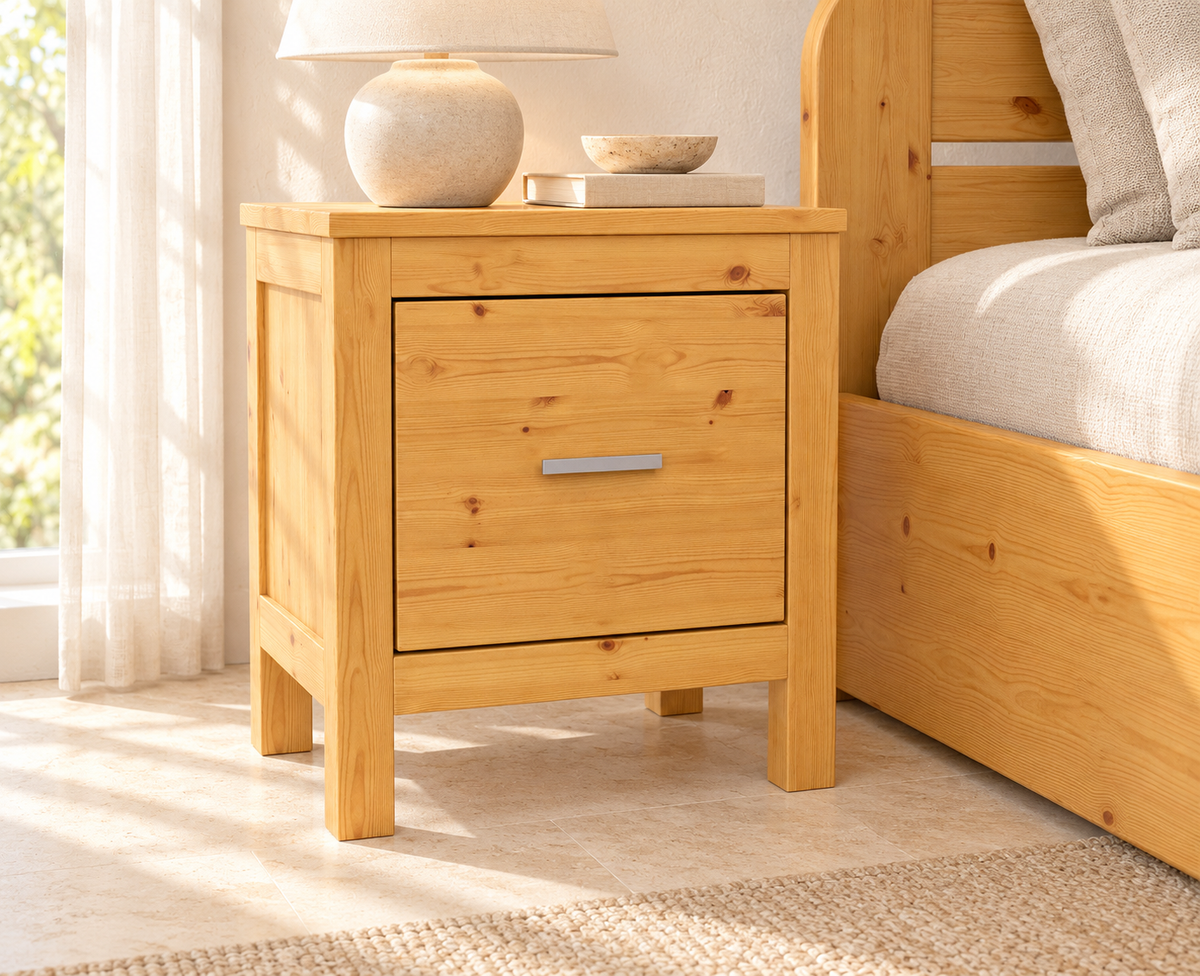 SALE – Nachttisch aus Kiefernholz mit Schublade – Premium Line Natur