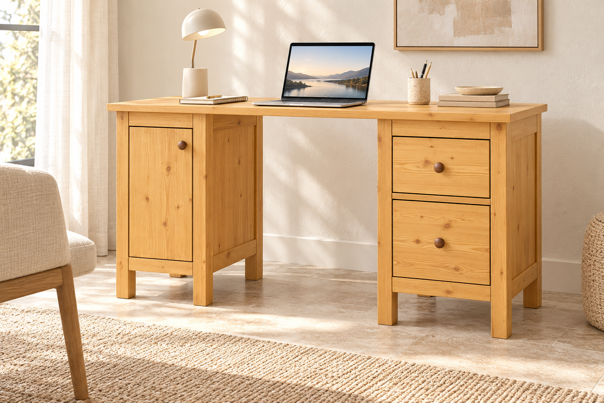 Premium Kiefer Massivholz Schreibtisch | Handgefertigt für Ihr ideales Büro