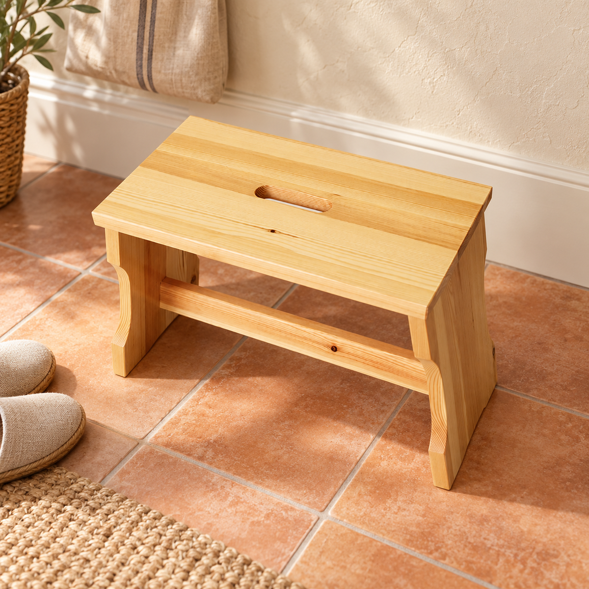 Leo Hocker Kiefer Massivholz | Klassischer Hocker Schemel aus 100% Bio Holz