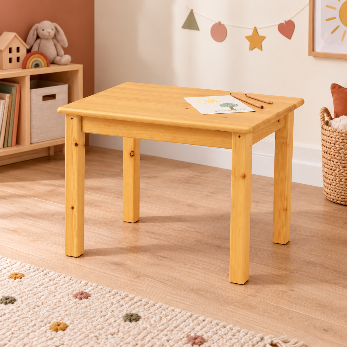 Leo Kinder Tisch aus Kiefer Massivholz | 100% Bio Spieltisch aus Kiefer