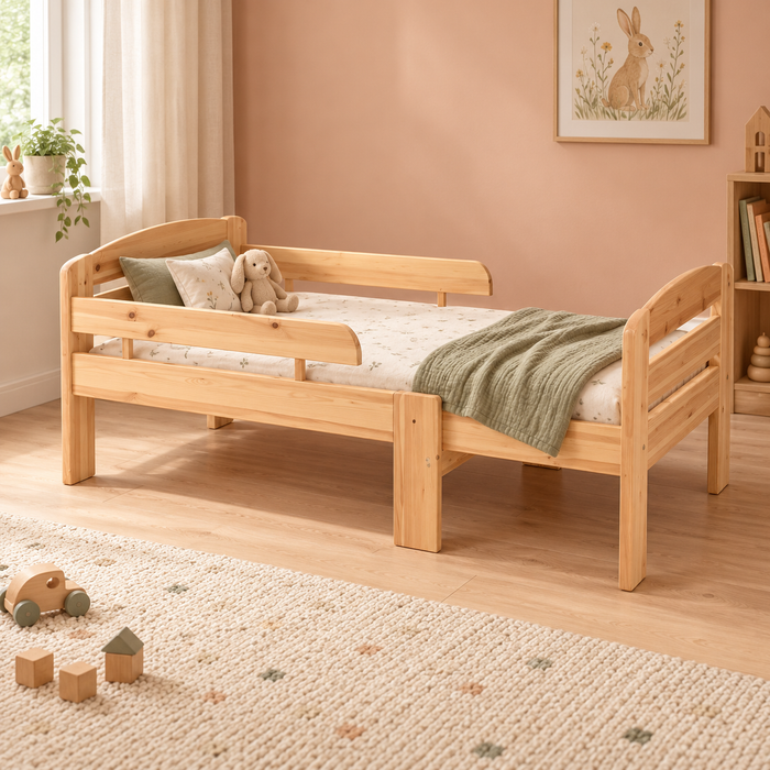 Leo mitwachsendes Babybett aus Massivholz 105-150-190cm | Kiefer | Bio-Bett mit Matratze
