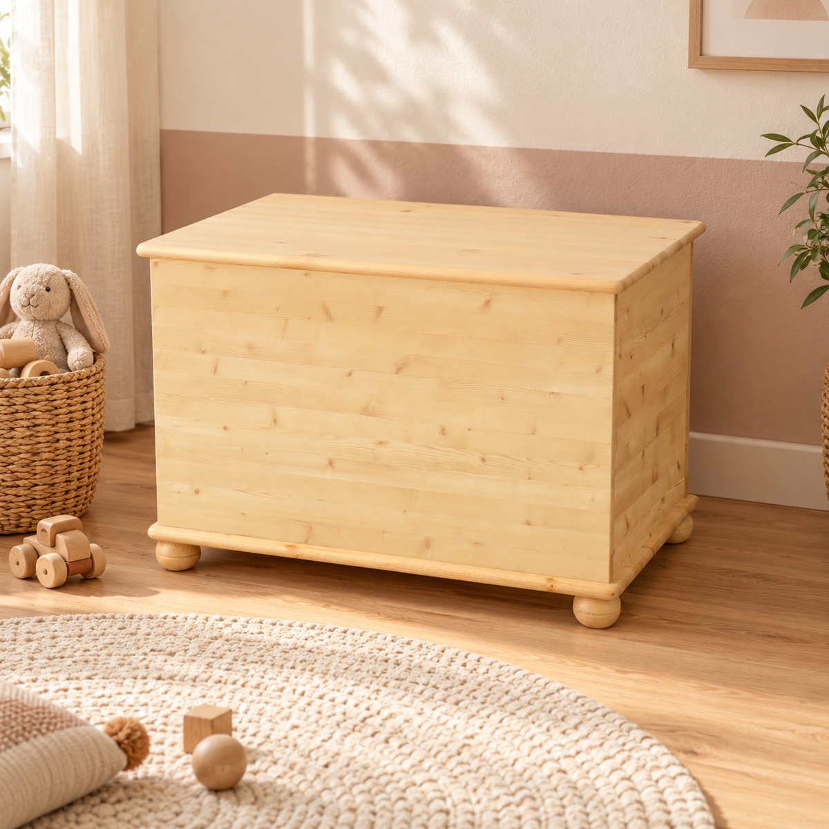 Leo Spielkiste aus Holz | Bio Kiefer Massivholz Schatztruhe und Spielkiste