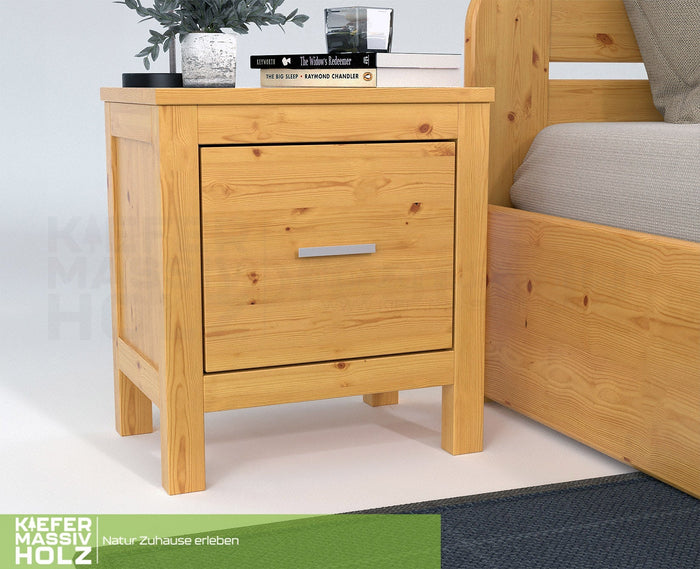 SALE – Nachttisch aus Kiefernholz mit Schublade – Premium Line Natur